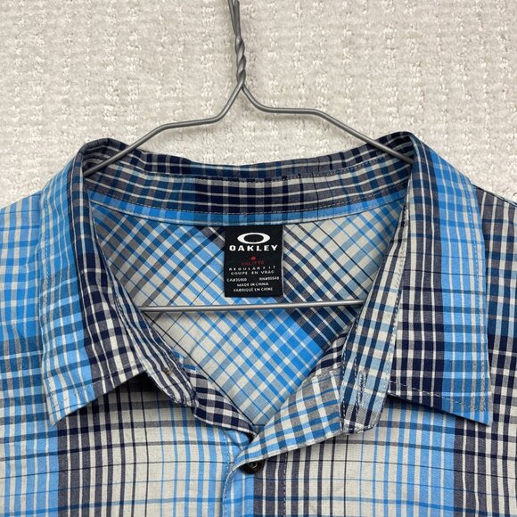 Y2K Oakley Blue Plaid Short Sleeve Button Down Shirt Mens 2XL Regular Fit - Picture 7 of 15